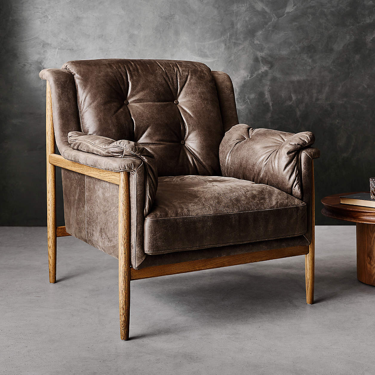 Cigar Wood and Leather Accent Chair + Reviews | Crate & Barrel | Crate & Barrel