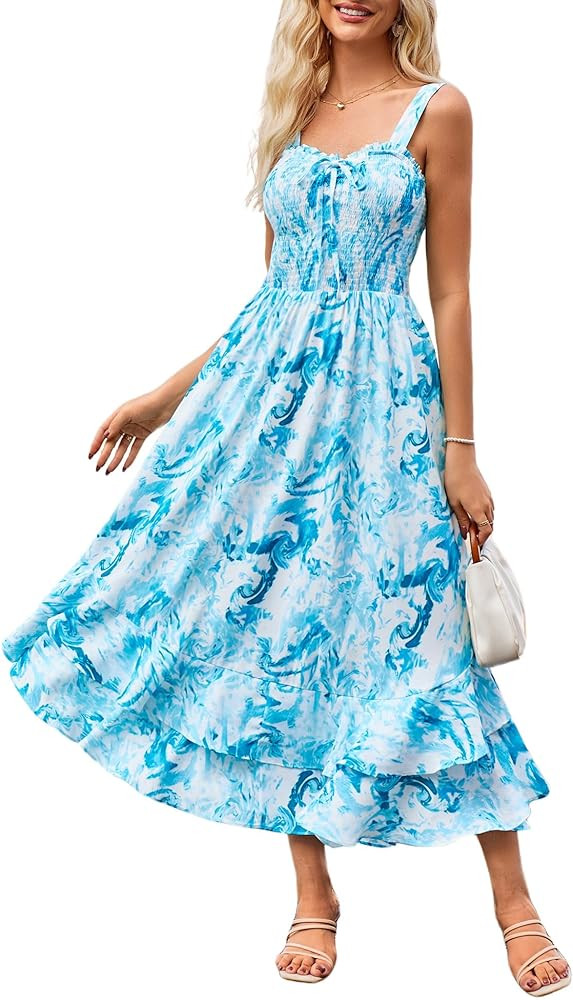 GRACE KARIN Women's 2026 Summer Floral Boho Dress Square Neck Strapped Swing A Line Sundress Beac... | Amazon (US)