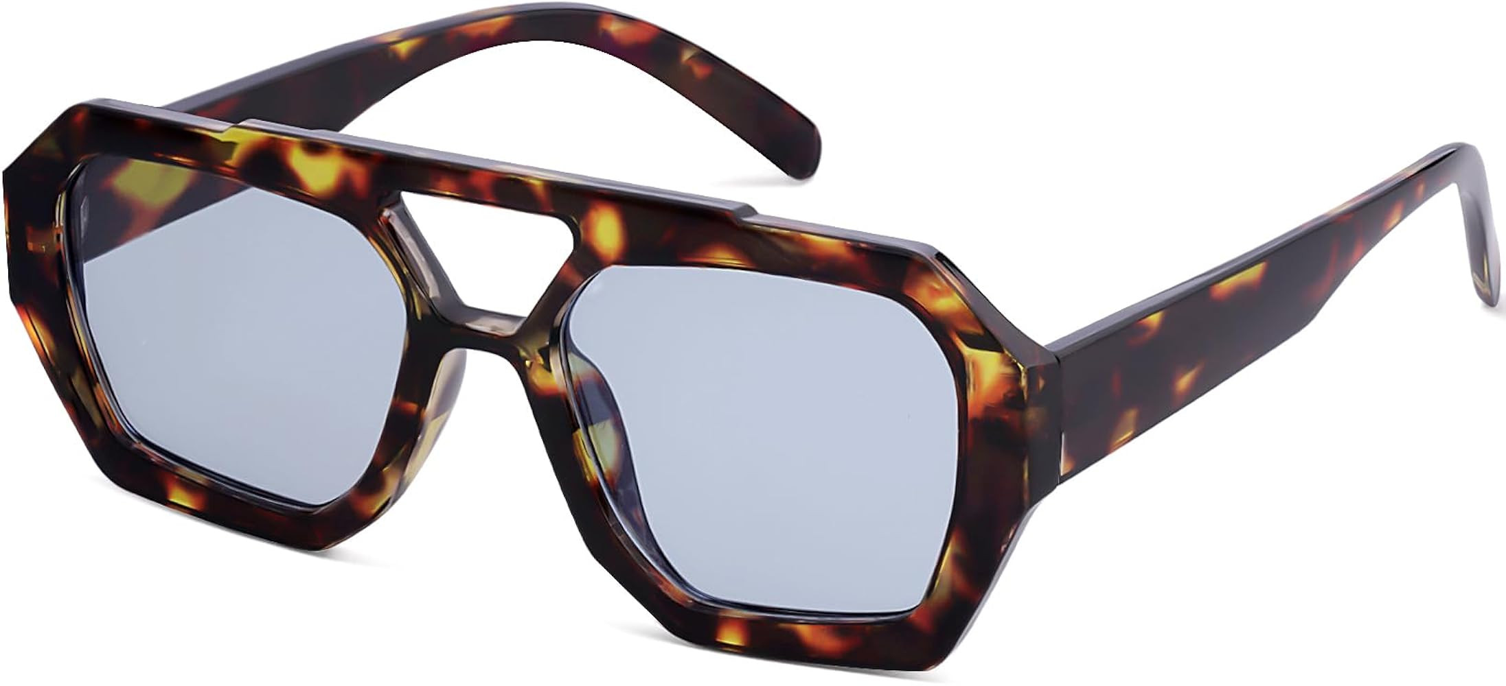 Trendy Designer Inspired Aviator Sunglasses for Women Men Hexagonal Square Thick Frame Double Bri... | Amazon (US)