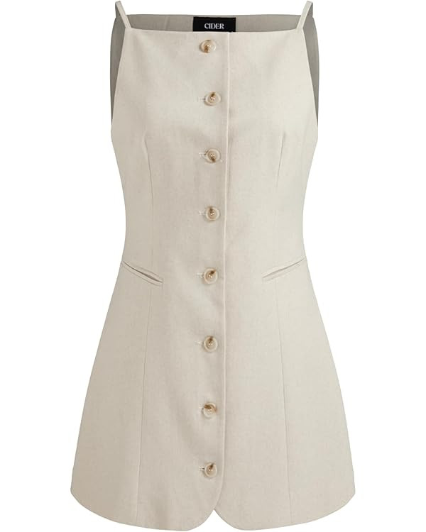 CIDER Mini Dress Button Down Sleeveless Linen Blend Boat Neck Dresses for Women Daily Casual Shor... | Amazon (US)