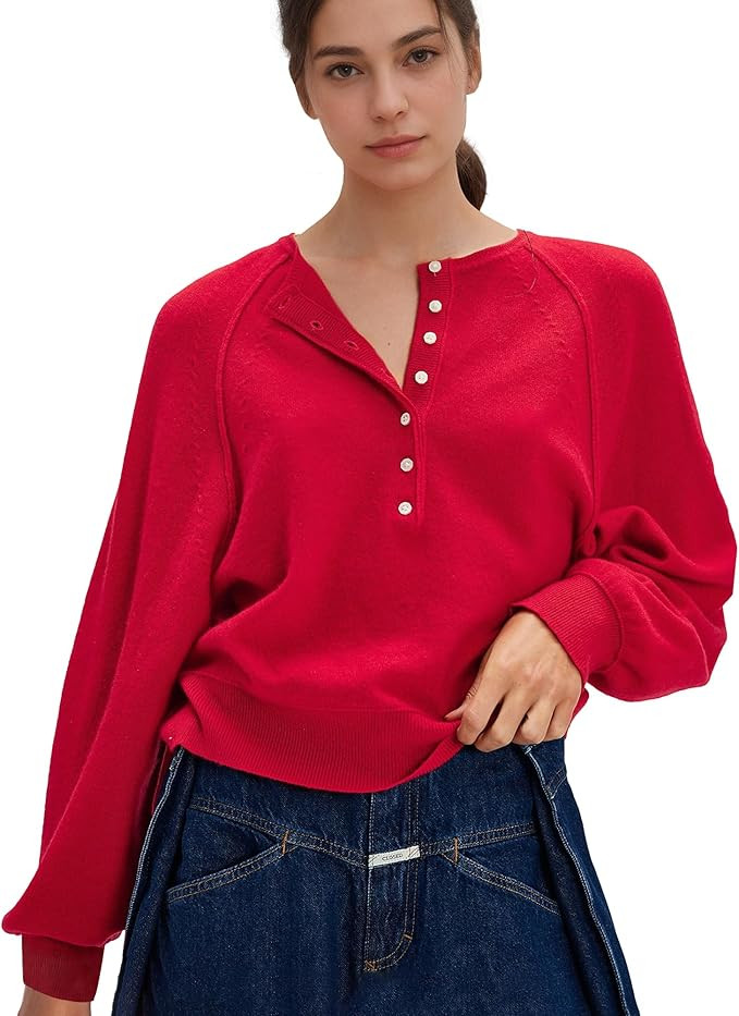 Hixiaohe Women's Long Sleeve Button Down Sweater Knitted Pullover Henley Shirts Casual Tops Light... | Amazon (US)