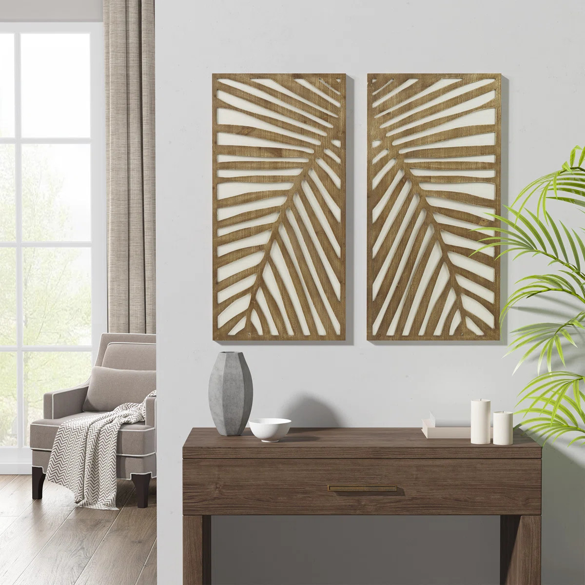 Birch Palms Two-tone 2-piece Wood Panel Wall Decor Set (Set of 2) | Wayfair North America