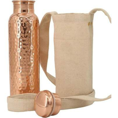 Copper Water Bottle (32 Oz / 950 Ml) With Canvas Bag | 100% Pure Copper Drinking Water Bottle | Lab Tested To Be Durable And Leak-Proof | Authentic Ay | SHEIN