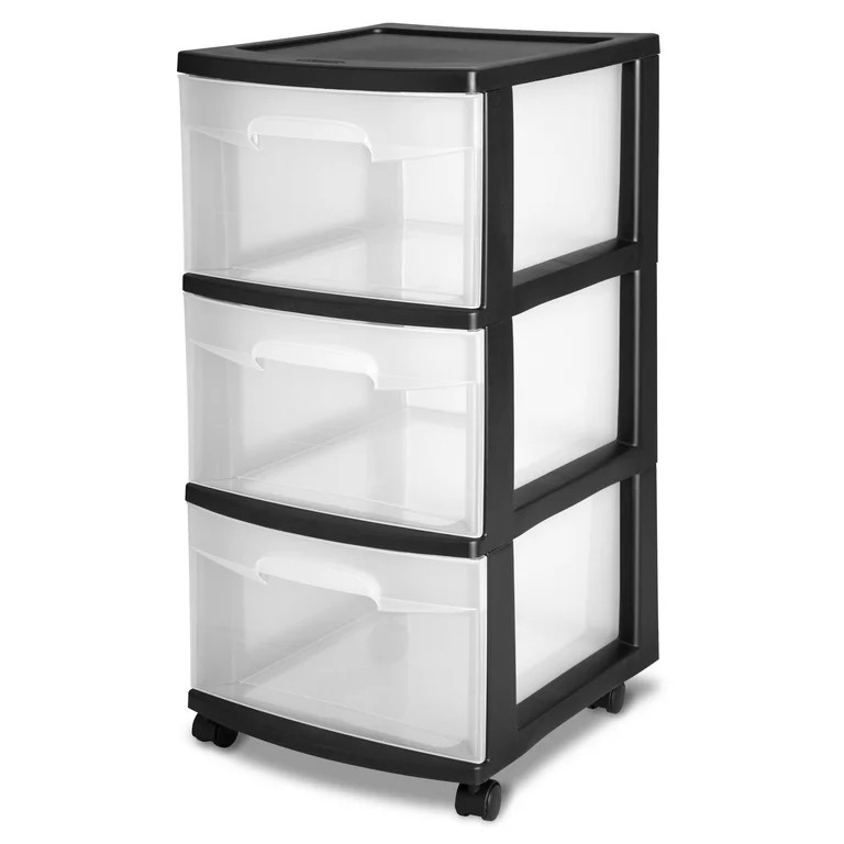 Sterilite 3 Drawer Plastic Cart, Black with Clear Drawers, Adult | Walmart (US)