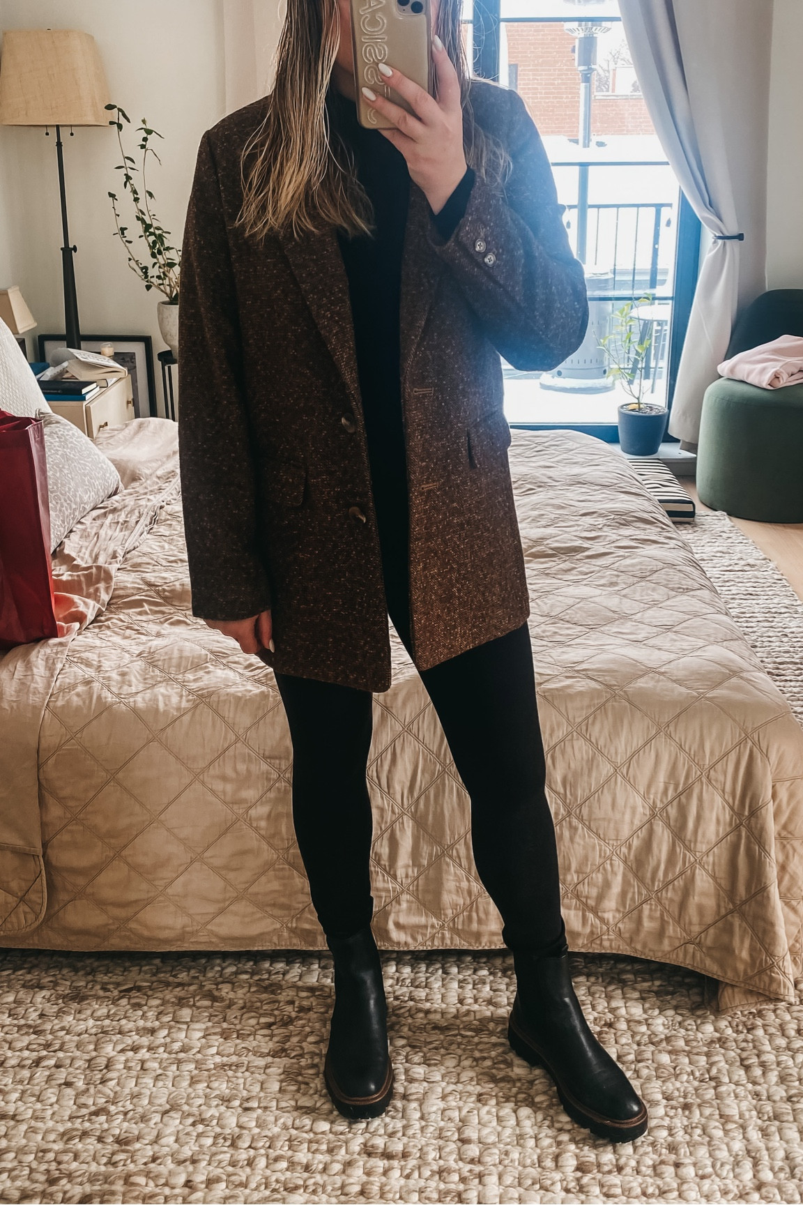 Black turtleneck. Black leggings. Oversized blazer. Lugsole boots.

#LTKSeasonal #LTKstyletip #LTKshoecrush