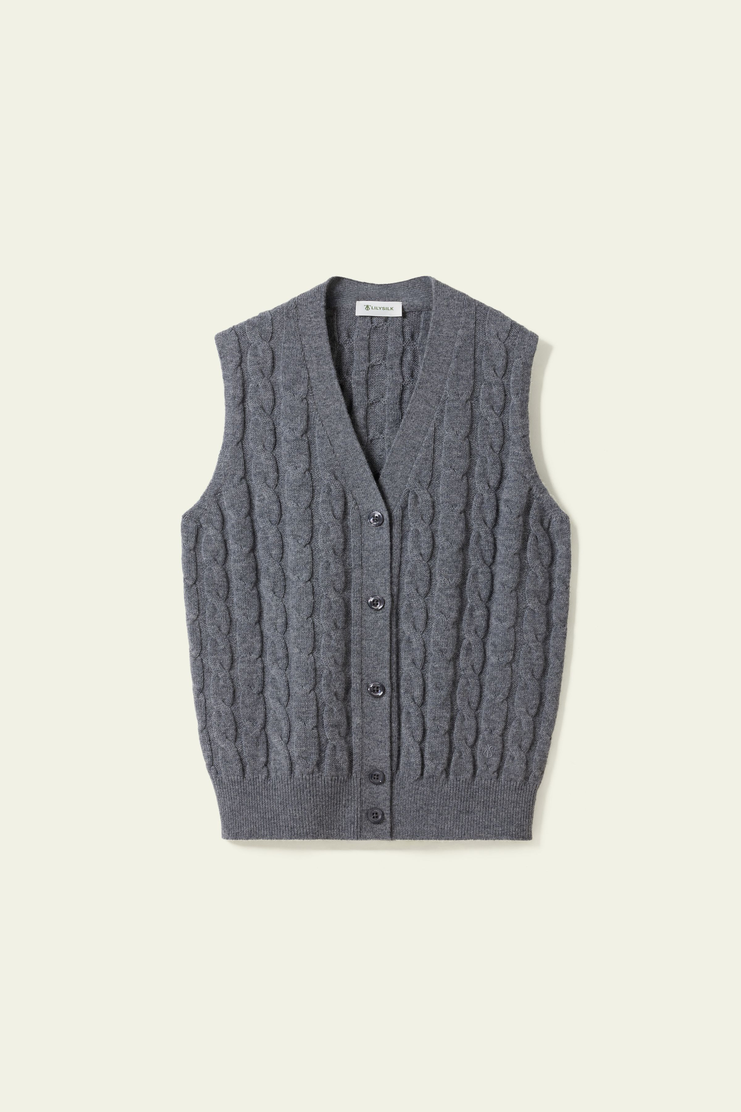 Washable Cable-Knit Wool Waistcoat | LILYSILK