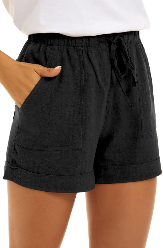 SMENG Womens Solid Colour Drawstring Shorts with Pockets Loose Casual Pants | Amazon (UK)