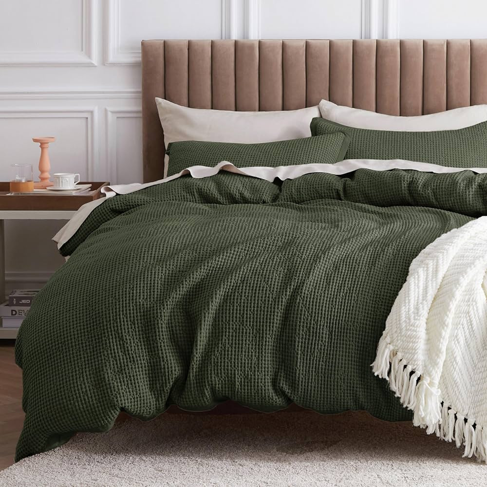 Bedsure Cotton Duvet Cover King - 100% Cotton Waffle Weave Olive Green Duvet Cover King Size, Sof... | Amazon (US)