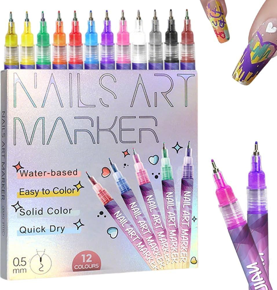 12 Colors Nail Art Pens Set, Nail Art Markers Polish Pen for 3D Nail Art, Drawing Painting Liner ... | Amazon (US)