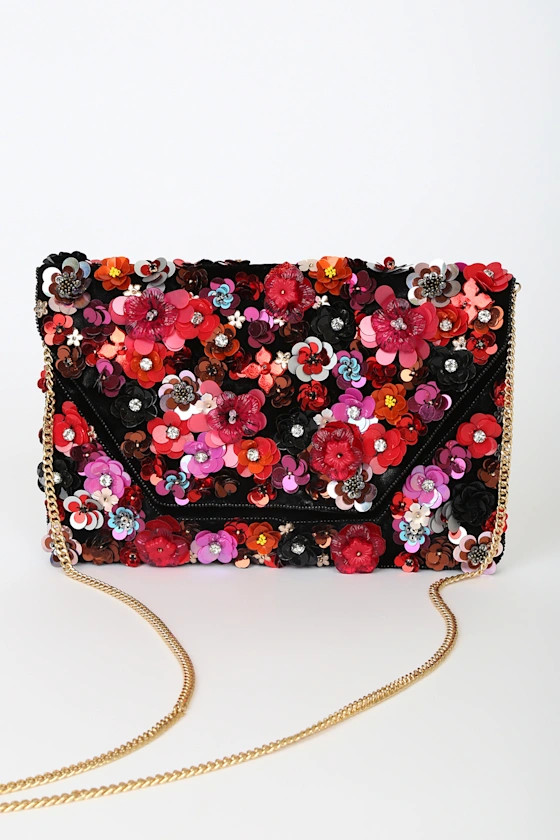 Boldest Bloom Black Multi Sequin Embellished Clutch | Lulus