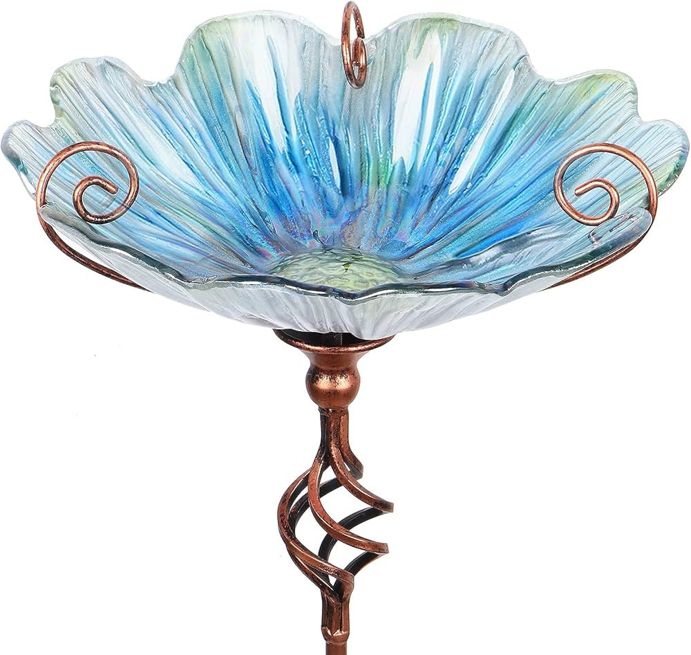 MUMTOP 31 Inch Height Glass Birdbath Birdfeeder with Metal Stake Garden Yard Outdoor Blue | Amazon (US)