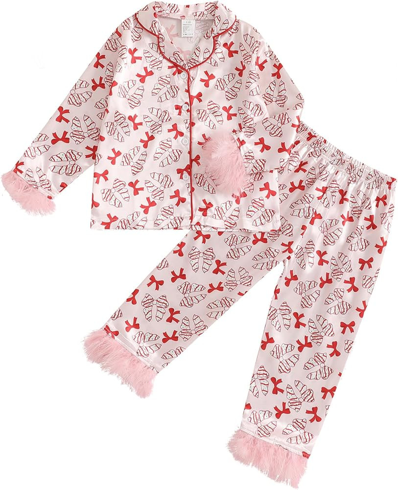 Toddler Baby Girl Boy Christmas Silk Satin Pajamas Santa Button Pjs Kids Long Sleeve Shirt Pants ... | Amazon (US)