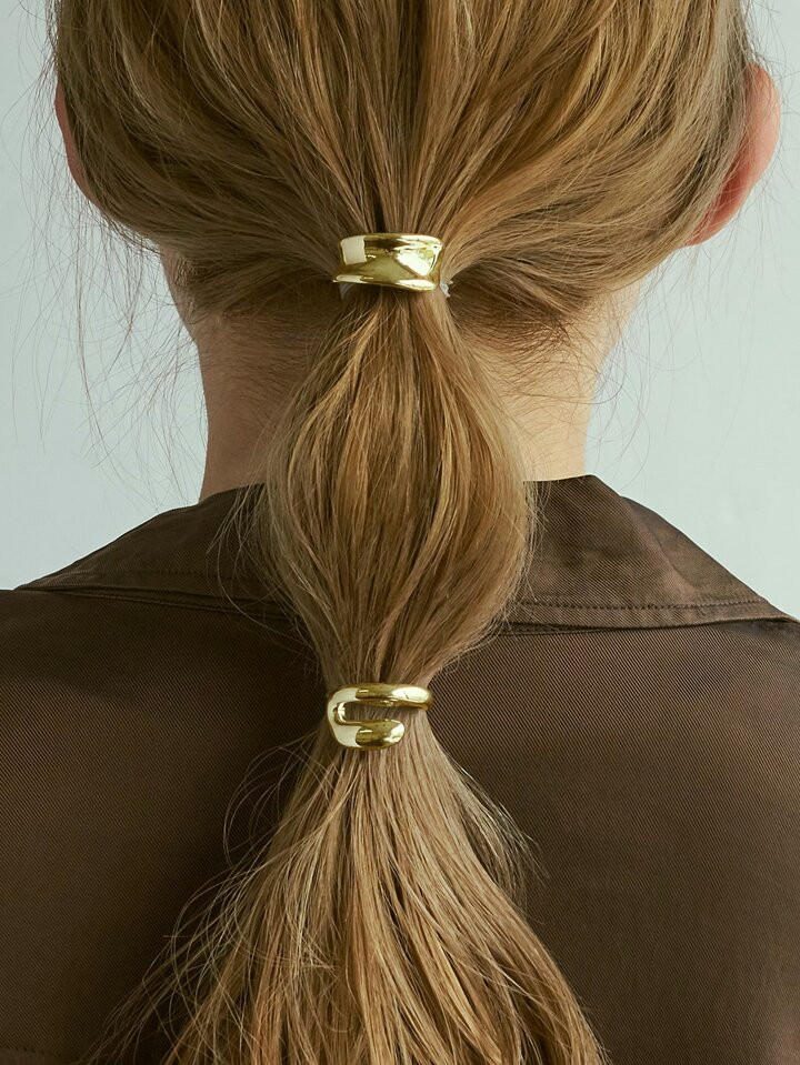 2pcs/Set Women's Gold-Tone Metal Fashion Ponytail Holder & Hair Clips Street | SHEIN