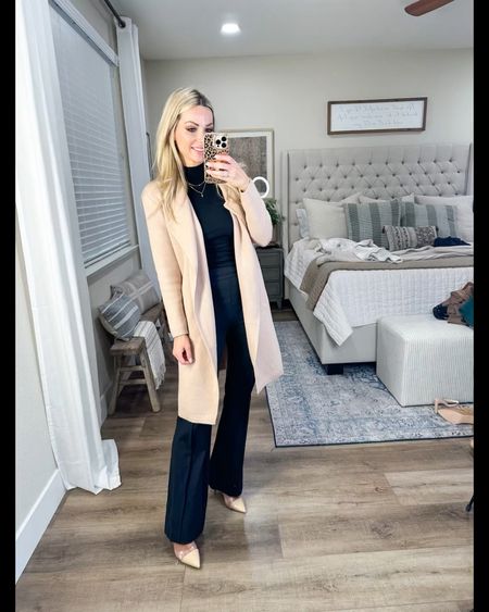 Classic winter workwear
Business casual office outfit
Coatigan is Amazon fashion size small

Long sleeve ribbed top size small
Flare work pants size small

Heels are Amazon fashion 

#LTKworkwear #LTKunder50 #LTKstyletip