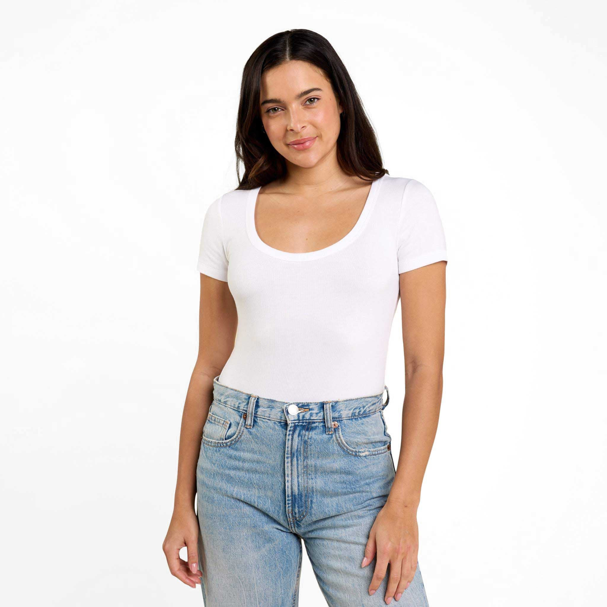 Slinky Rib Short Sleeve Bodysuit | White | Nuuds US