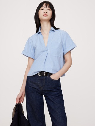 Chambray Cropped Popover Shirt | Banana Republic (US)