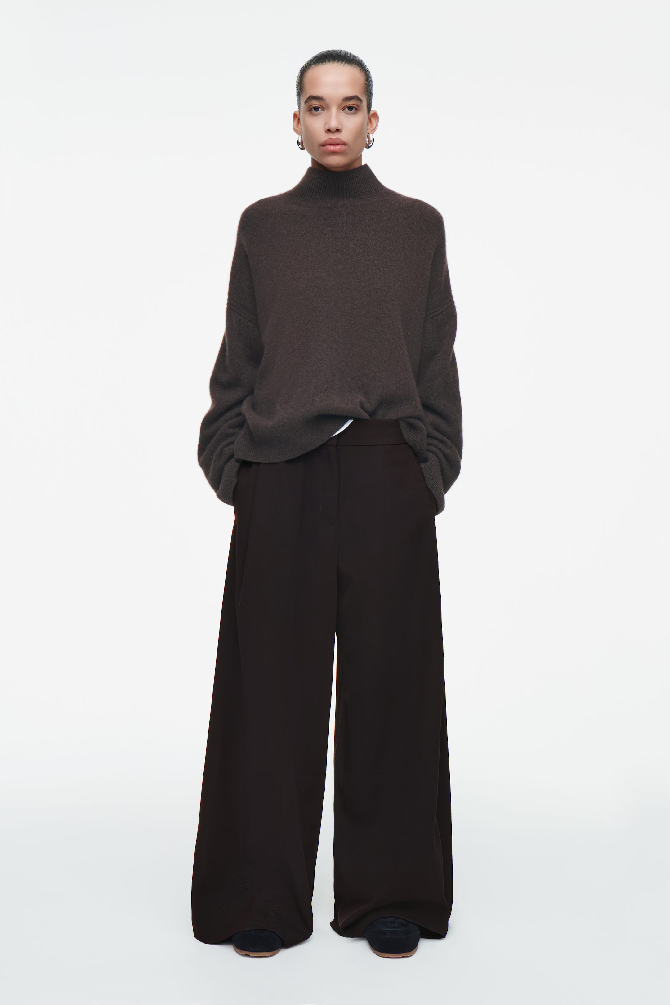 RELAXED WOOL-BLEND WIDE-LEG PANTS - DARK BROWN | COS | COS (EU)