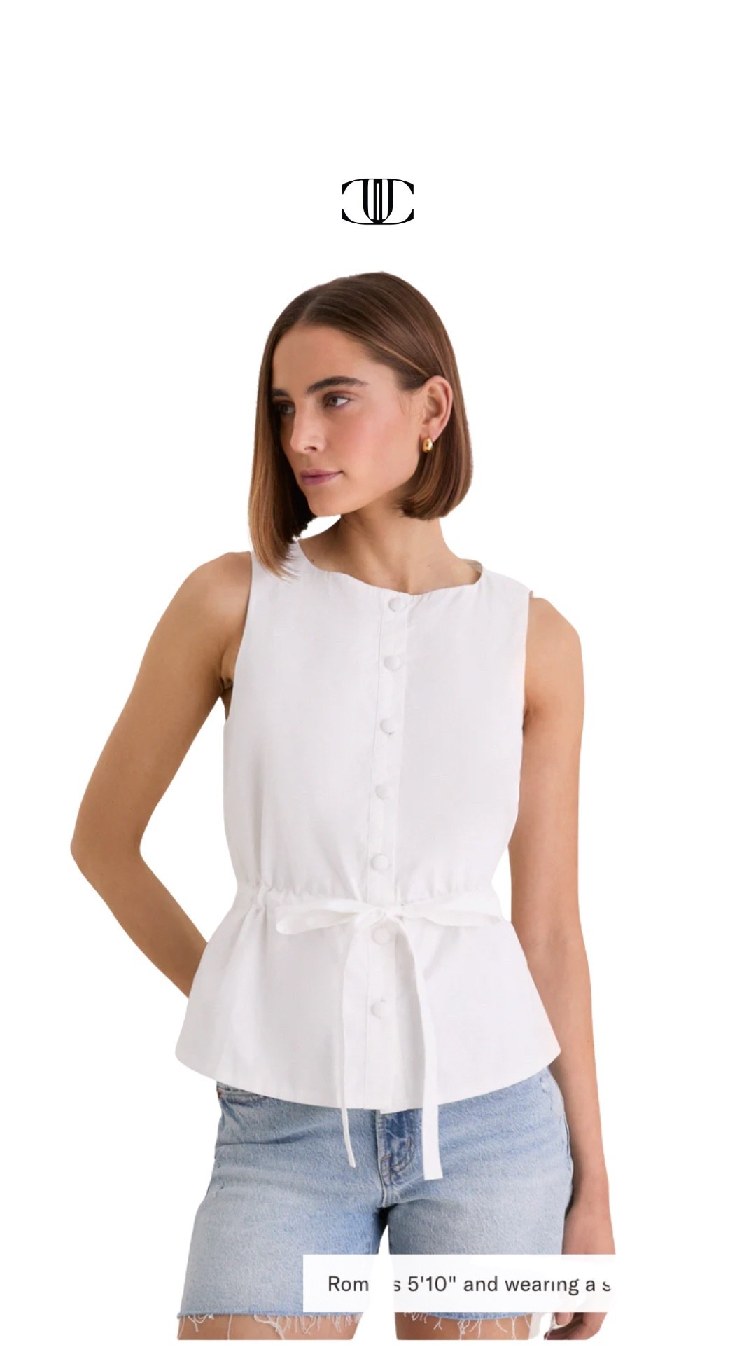Another white top that cinch slightly at the waist line giving you a little bit more shape that pairs perfectly with any summer pant or denim.
