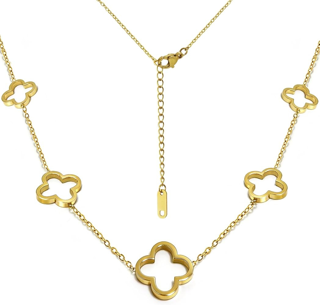 18K Gold/Silver Plated Four Leaf Clover Necklace Dainty Non Tarnish Gold Necklace for Women Trend... | Amazon (US)