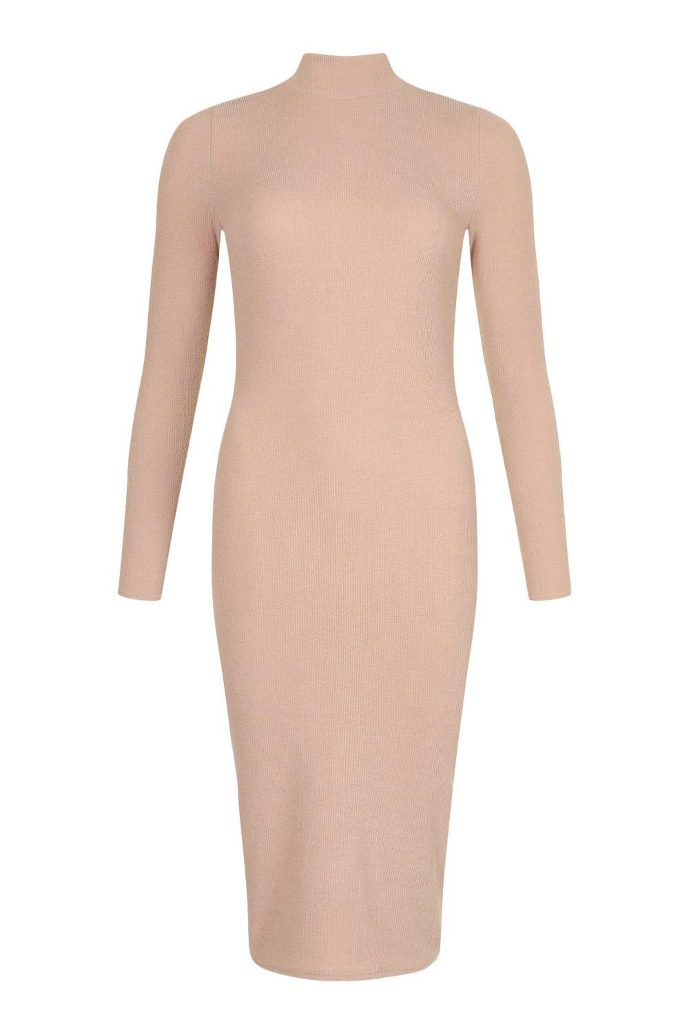 Premium Ribbed High Neck Midi Dress | Boohoo.com (US & CA)