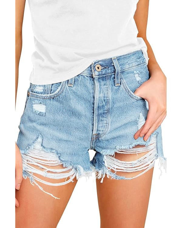 COUXILY Jean Shorts Womens High Waisted Ripped Denim Shorts Women Distressed Jean Shorts for Summ... | Amazon (US)