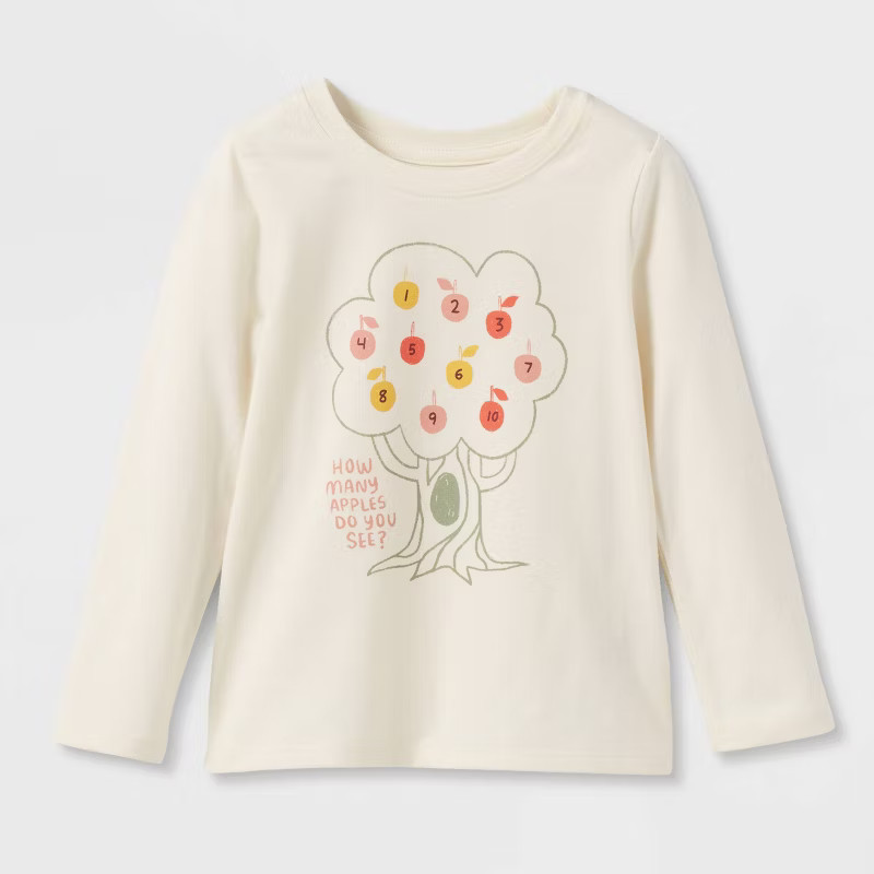 Toddler Girls' Apple Tree Long Sleeve Graphic T-Shirt - Cat & Jack™ Cream | Target
