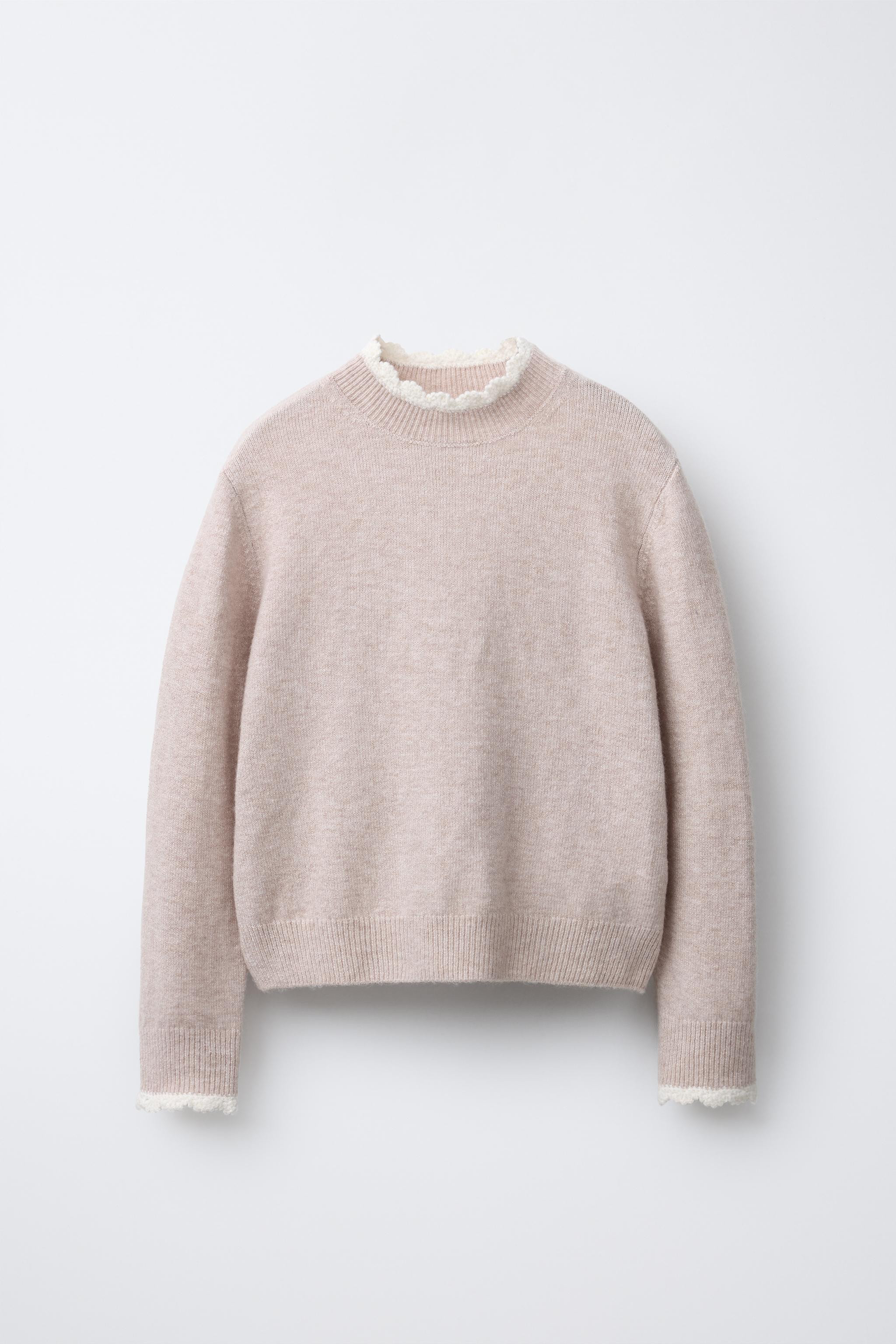 CROCHET TRIM KNIT SWEATER | Zara US