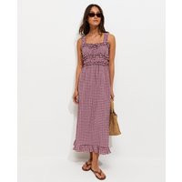 Women's Pink Crinkle Texture Frill Trim Gingham Midi Dress New Look | New Look (UK)