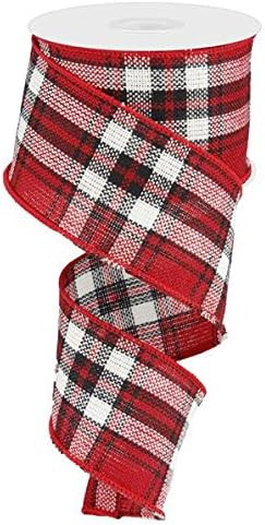 Expressions Plaid Woven Wired Edge Ribbon, 2.5" x 30' (Red, Black, White Acrylic) | Amazon (US)