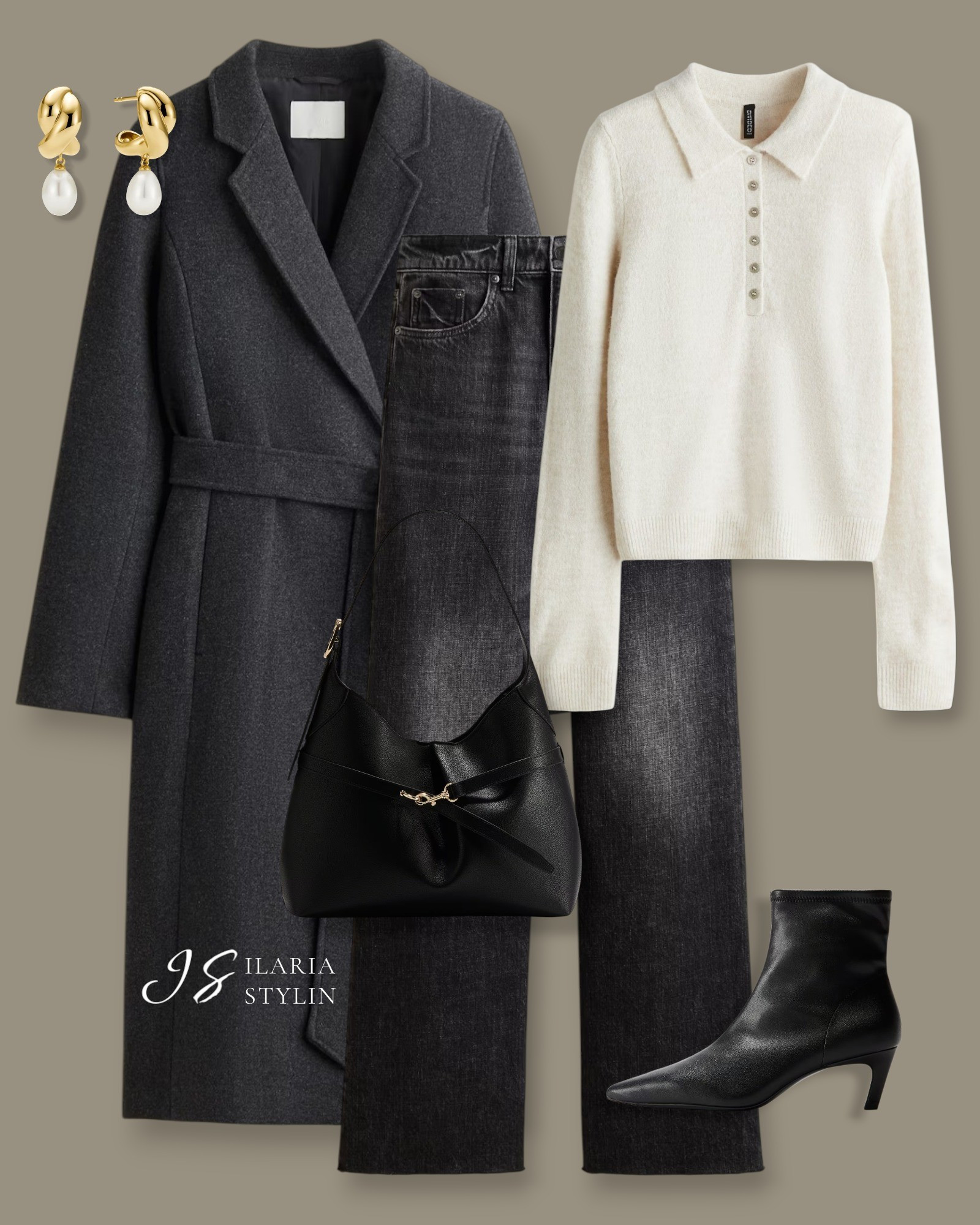 OUTFIT IDEAS: FALL / WINTER autumn outfit, fall outfit, winter outfit, dark gray coat, tie-belt coat, light beige sweater, polo sweater, washed black jeans, wide leg jeans, black boots, heeled boots, sock boots, black bag, shoulder bag, casual outfit, casual chic outfit

#LTKSeasonal #LTKStyleTip #LTKWorkwear