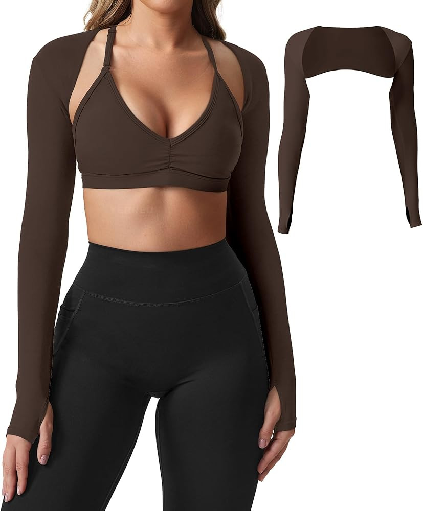 YEOREO Women Crop Top Long Sleeve Bolero Open Front Workout Cropped Shirts Sports Shrug | Amazon (US)
