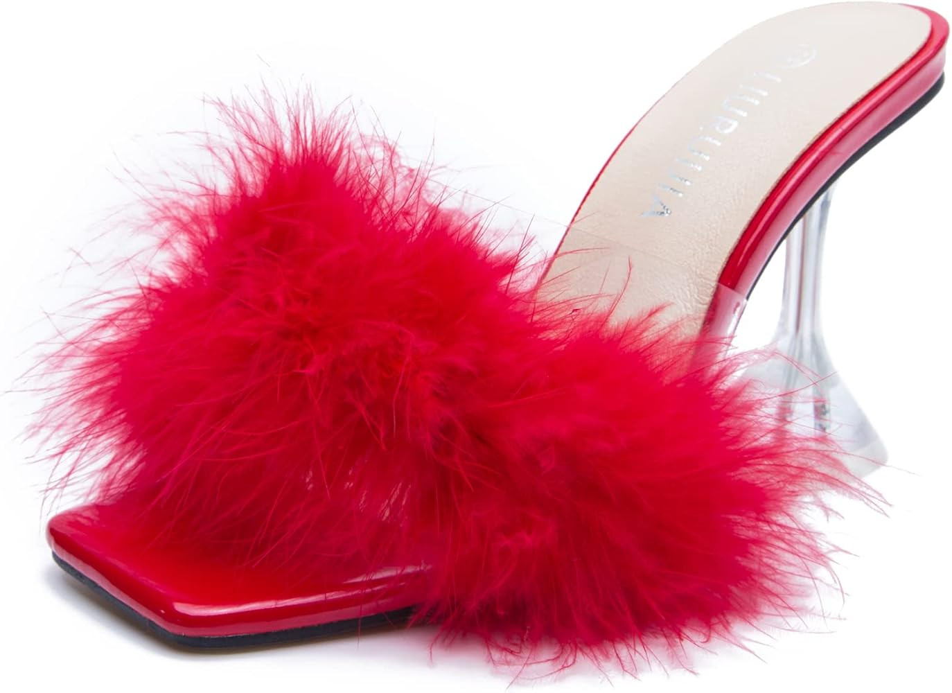LIURUIJIA Women's Square Toe High Heel Mule Sandals Fuzzy Heels heels Wedding bridal Party Dress Sho | Amazon (US)