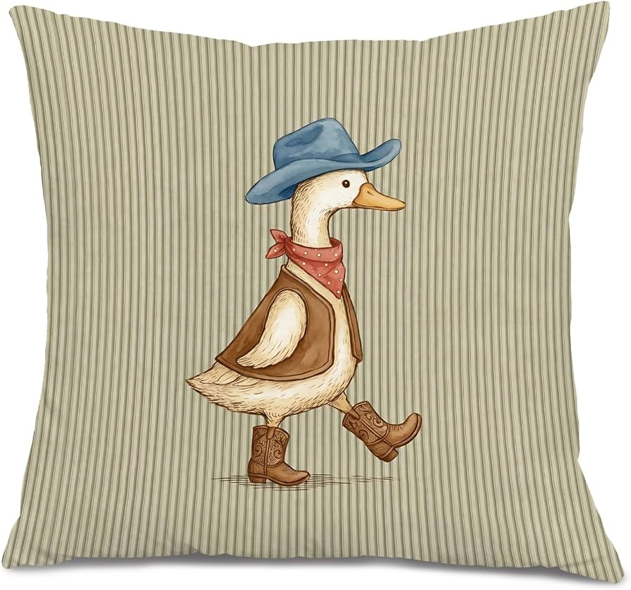 Vintage Western Cowboy Goose Pillow Cover 18x18, Funny Country Western Goose Striped Decorative T... | Amazon (US)