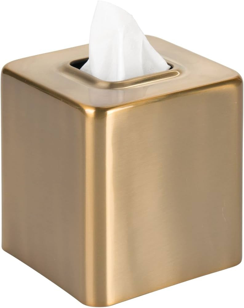 mDesign Metal Square Tissue Box Cover, Modern Facial Paper Holder - Accessories for Bathroom Vani... | Amazon (US)