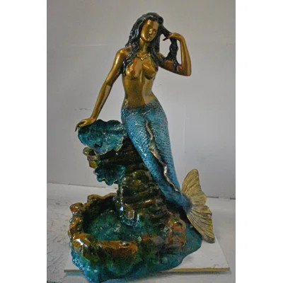 Beautiful Large Mermaid Bronze Statue Fountain - Size: 35"L x 32"W x 53"H. | Wayfair North America