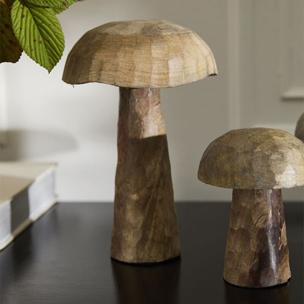 Carved Mango Wood Mushroom Set of 3 | Antique Farm House