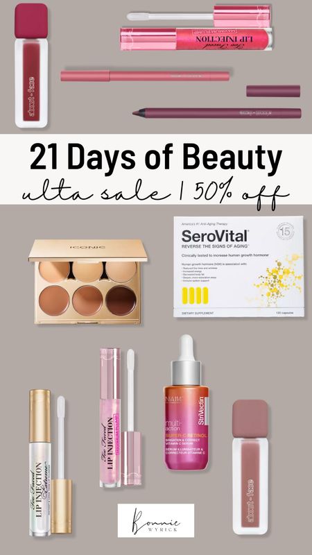 Today’s beauty steals from Ulta’s 21 Days of Beauty Sale! Grab these makeup and beauty favorites for 50% off today only! Eyeshadow Palette | Makeup Sale | Lip Oil | Lip Plumper | Beauty Sale | Skincare | Ulta Sale

#LTKFind #LTKbeauty #LTKsalealert