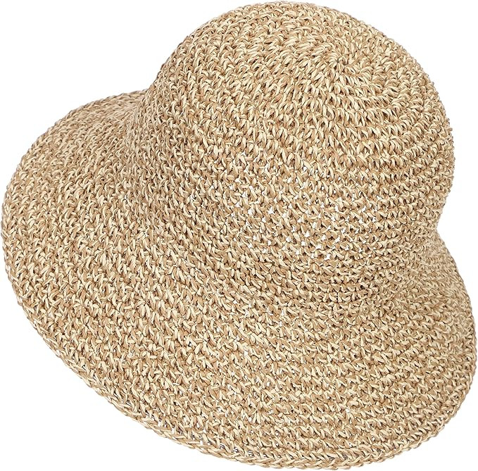 Womens Sun Hat Handmade Crochet Straw Bucket Hat Summer UV Protection Foldable Travel Cap UPF 50+ | Amazon (US)
