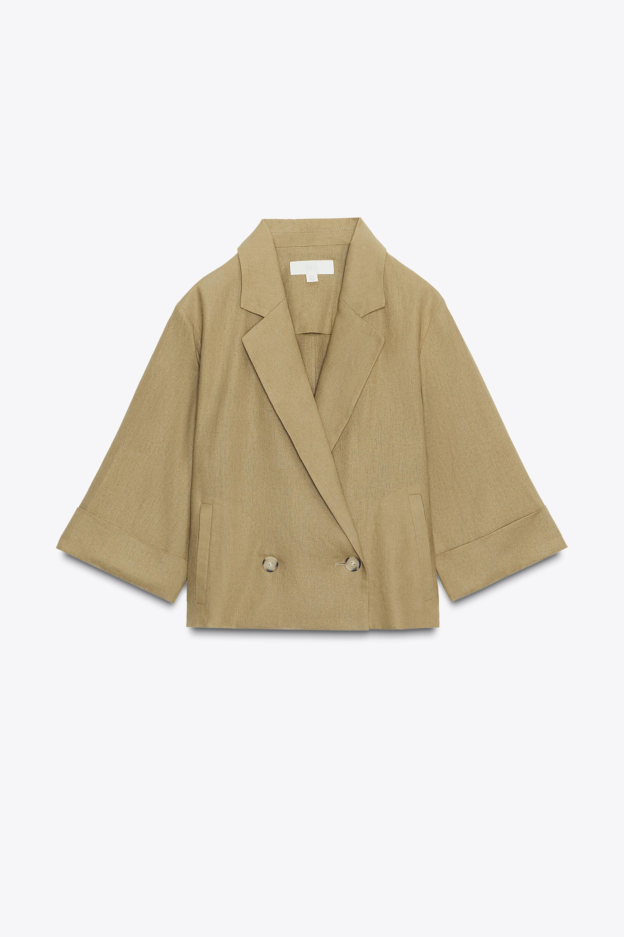 CROPPED DOUBLE-BREASTED LINEN BLEND BLAZER | Zara US