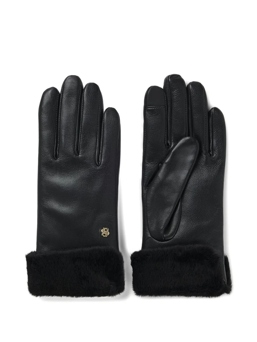 BOSS fur-trim logo-plaque Gloves | Black | FARFETCH NL | Farfetch Global