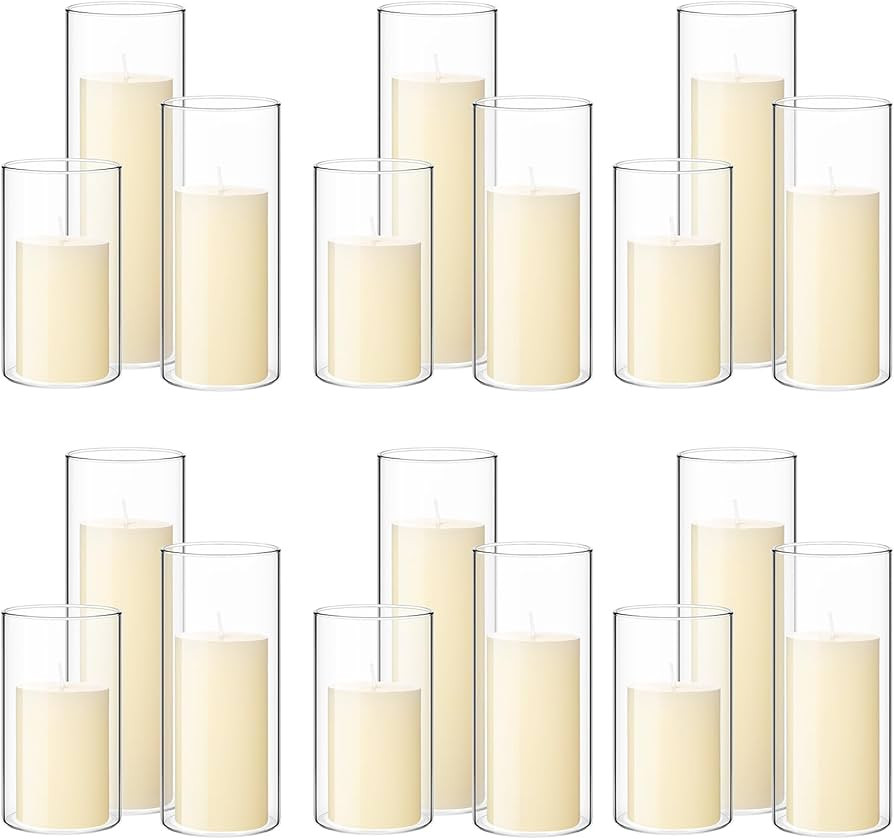 Shihanee 36 Pcs Pillar Candles and Glass Cylinder Vases Tall Cylinder Candle Holders for Slim Pil... | Amazon (US)