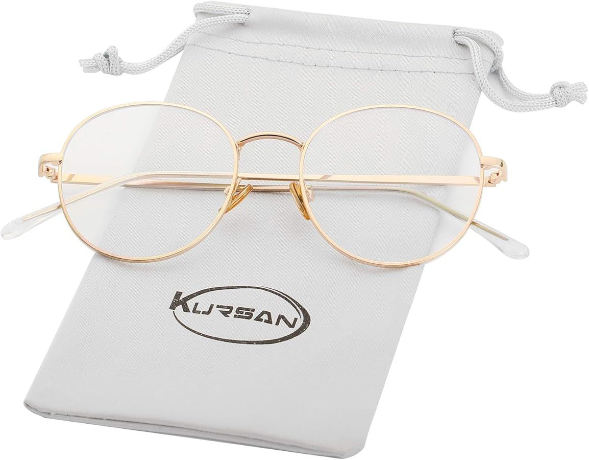 Kursan Blue Light Blocking Glasses for Women Men Stylish Round Metal Frame Clear Lens Eyeglasses | Amazon (US)