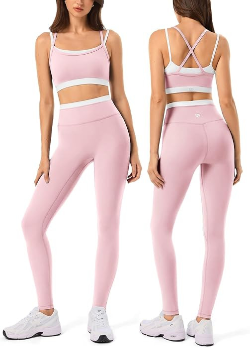 2 Pieces Workout Sets for Women,Seamless Yoga Leggings with Padded Sports Bras,Athletic Matching ... | Amazon (US)