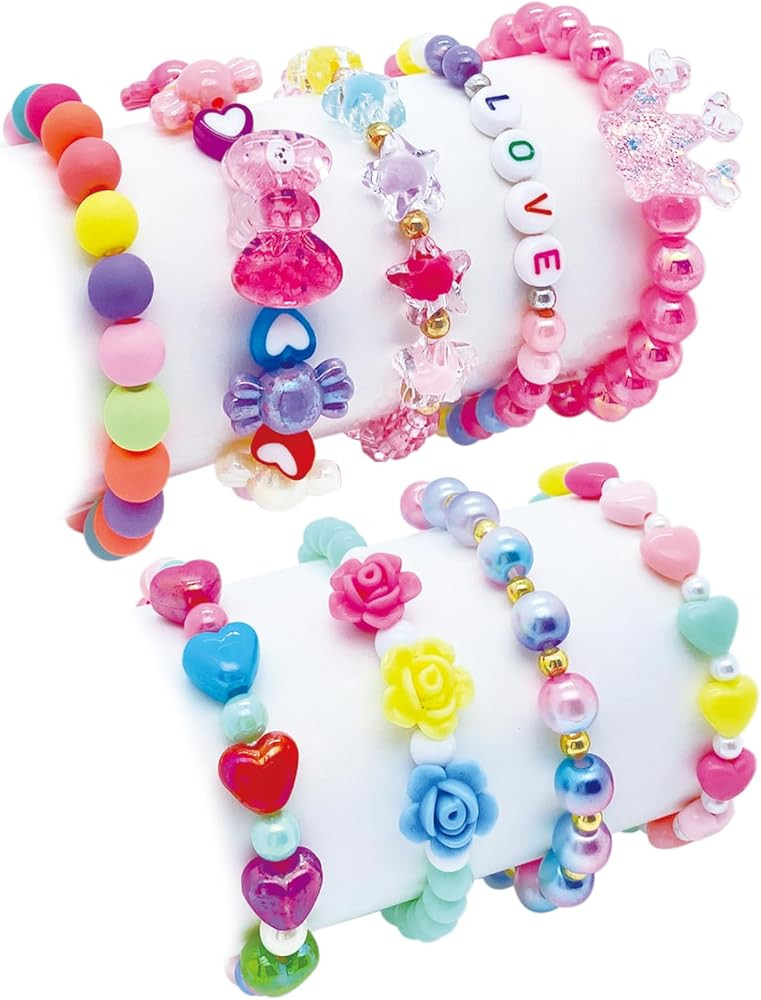 9 PCS Cute Kids Bracelets for Girls Pink LOVE Beaded Bracelets Little Girls Costume Jewelry Princ... | Amazon (US)