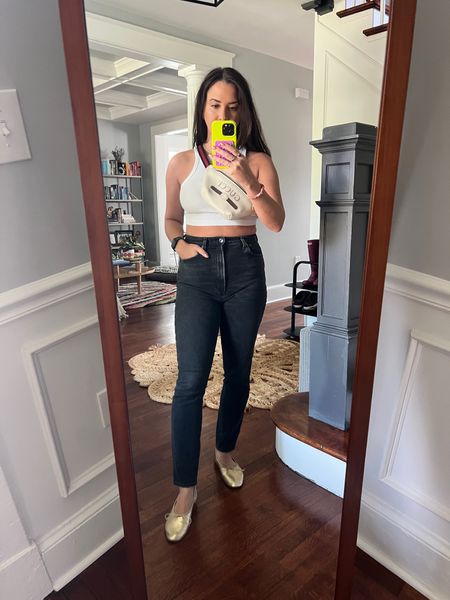 Love a simple outfit when I have a packed social schedule and the weather is unpredictable. Black denim + white tank crop top + gold ballet flats

#LTKSeasonal #LTKshoecrush #LTKfindsunder50