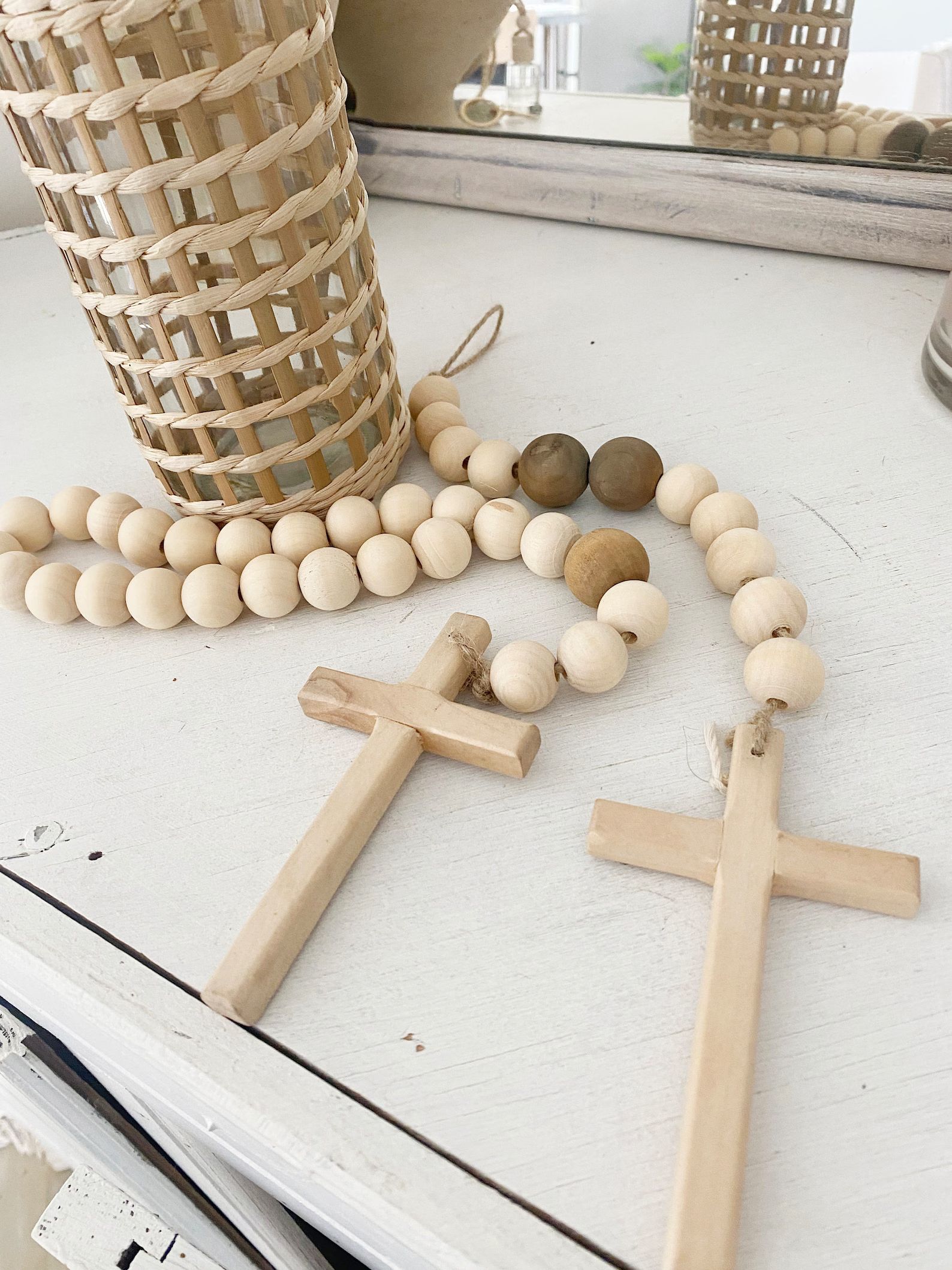 Wood Cross, Cross Wall Hanging, Wood Bead Garland Cross, Decorative Beads, Wood Prayer Beads, Bea... | Etsy (US)