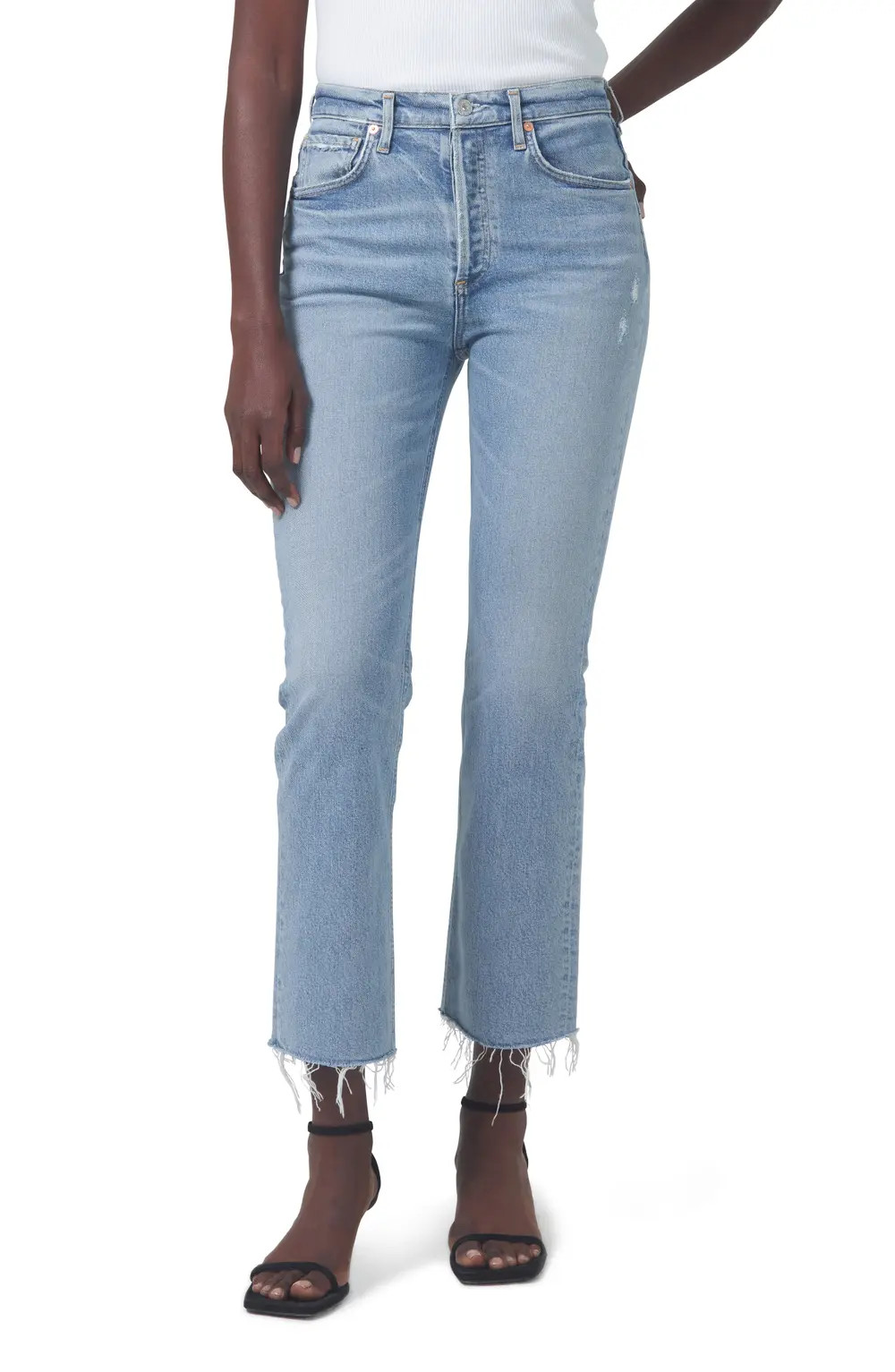 Citizens of Humanity Isola High Waist Fray Hem Crop Bootcut Jeans, Size 31 in Blue Moon at Nordstrom | Nordstrom Canada