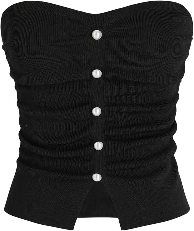 CIDER Faux Pearl Tube Tops for Women Crop Knit Split Hem Ruched Going Out Tops Cute Summer Outfit... | Amazon (US)