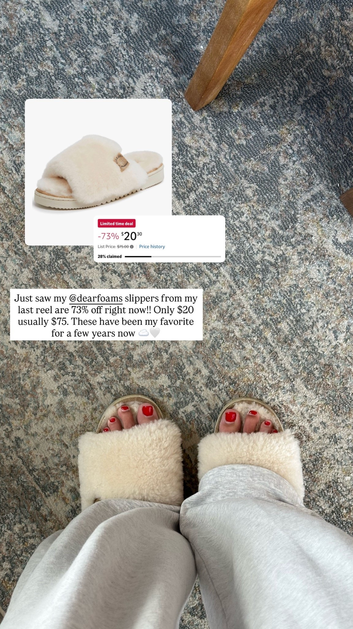 My Dearfoams slippers on sale for only $20 right now, normally $75!! 

#LTKmorningroutine #LTKSaleAlert #LTKmomlife