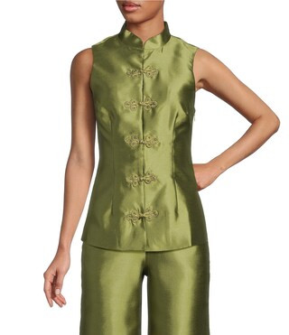 Mestiza New York Tamara Coordinating Dupioni Mandarin Collar Sleeveless Peplum Top | Dillard's | Dillard's